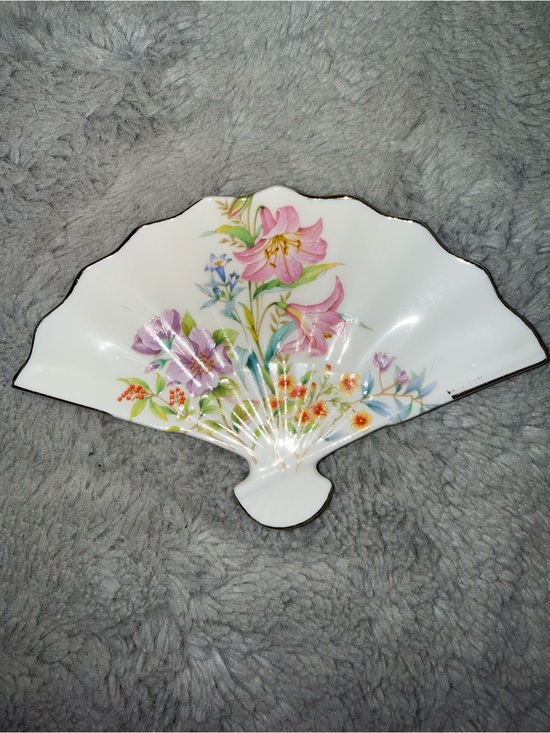 Flambro Imports Other - Vintage Spring Misty Japan Fan Porcelain Floral Trinket Dish